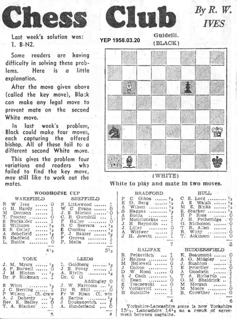 23 January 1958, Yorkshire Evening Post, chess column