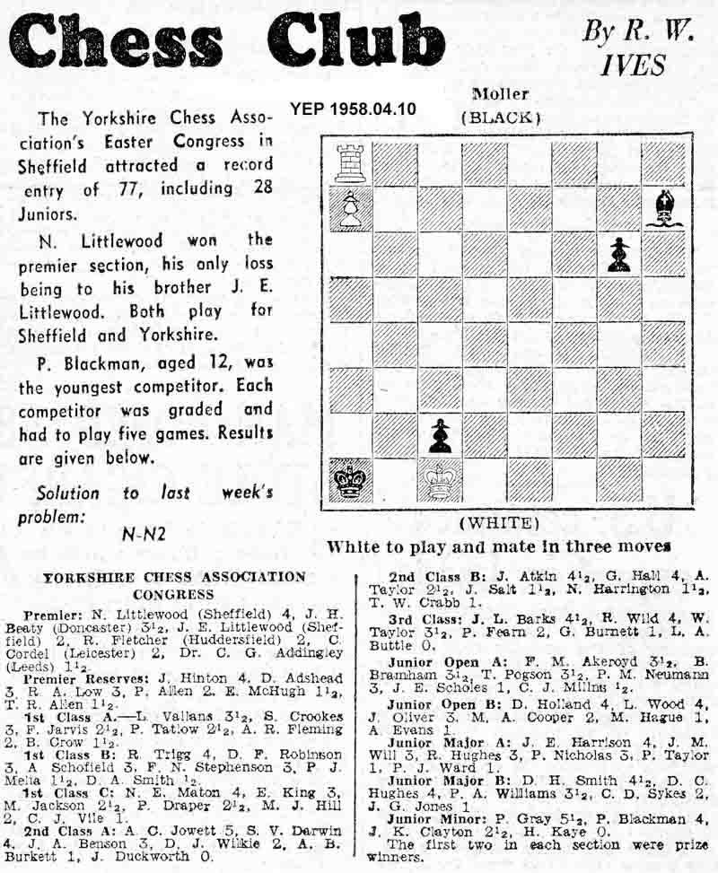 23 January 1958, Yorkshire Evening Post, chess column