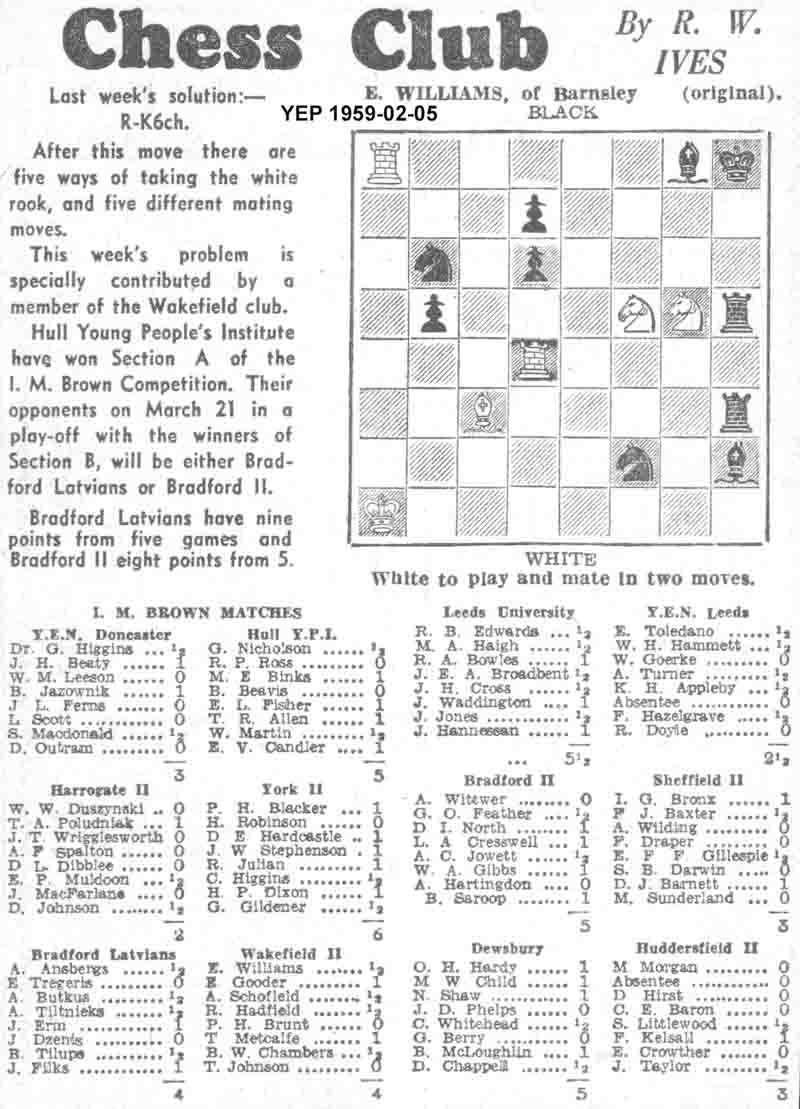 12 February 1959, Yorkshire Evening Post, chess column