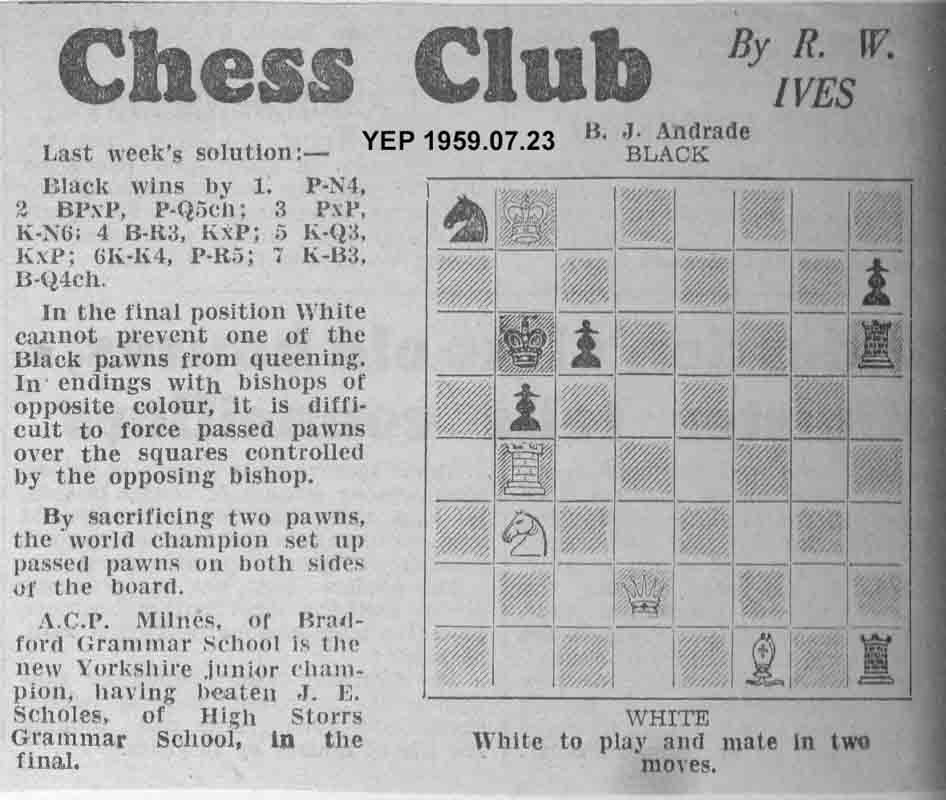 28 May 1959, Yorkshire Evening Post, chess column