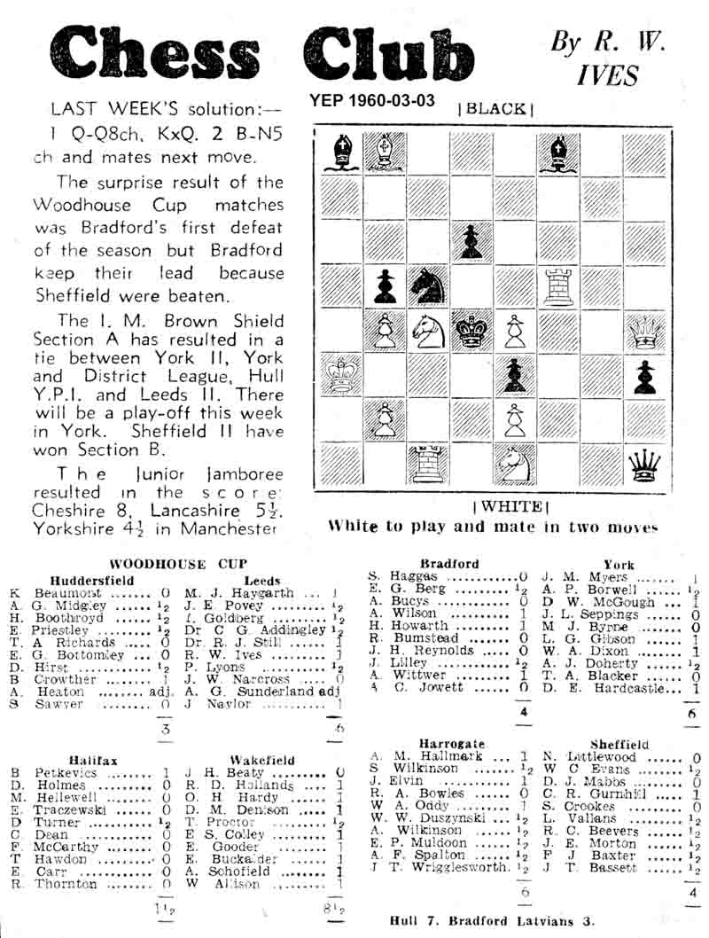 3 March 1960, Yorkshire Evening Post, chess column