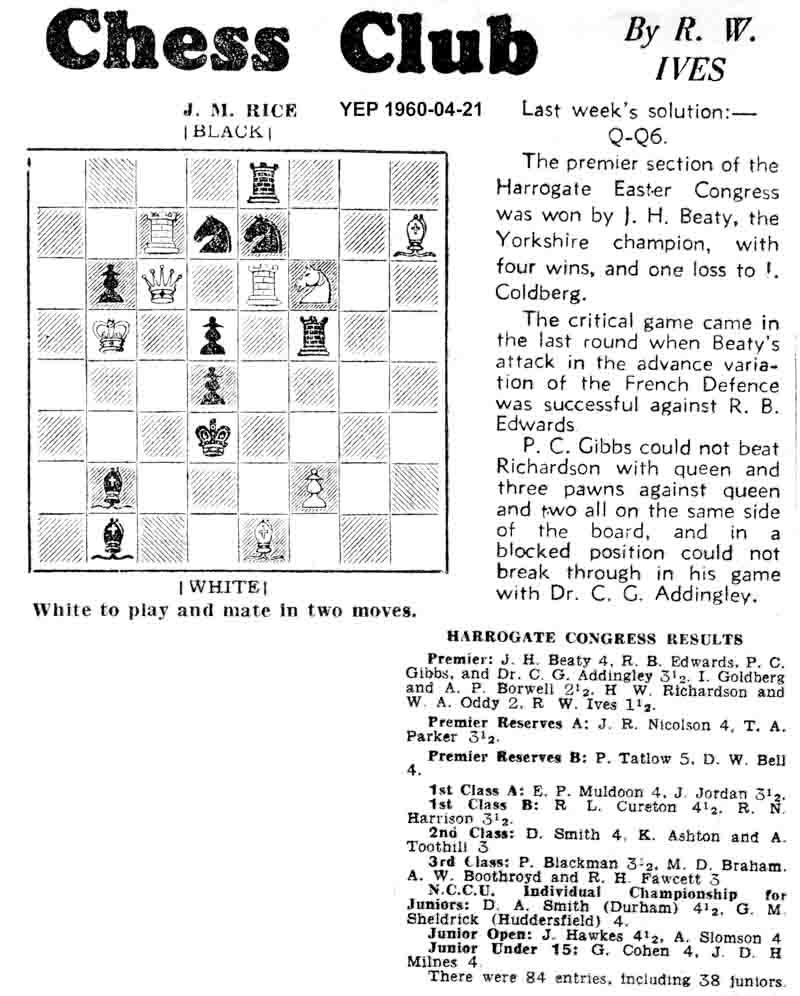 23 June 1960, Yorkshire Evening Post, chess column