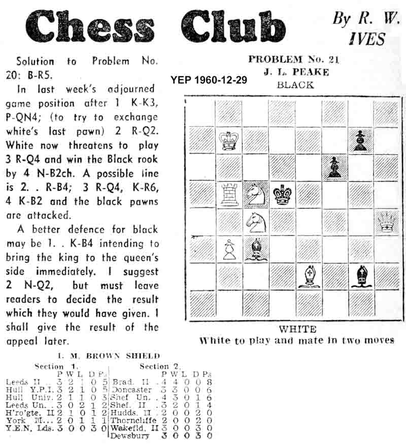 29 December 1960, Yorkshire Evening Post, chess column