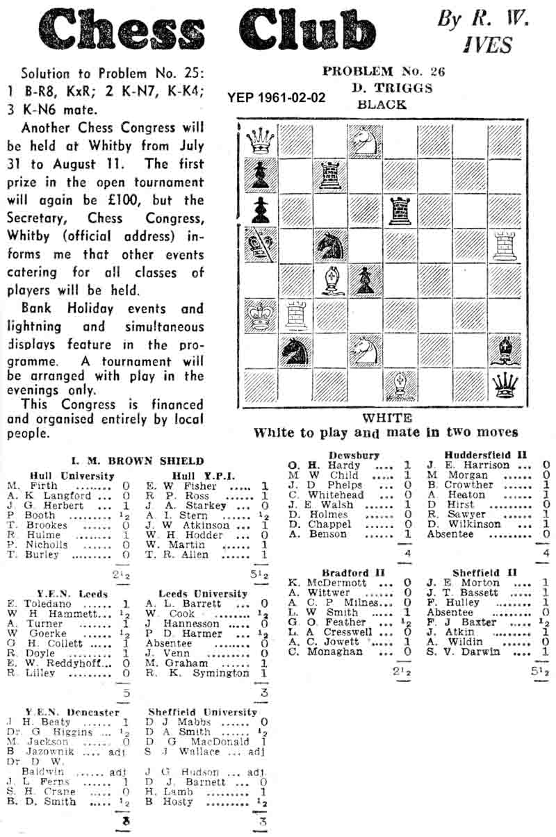 19 January 1961, Yorkshire Evening Post, chess column