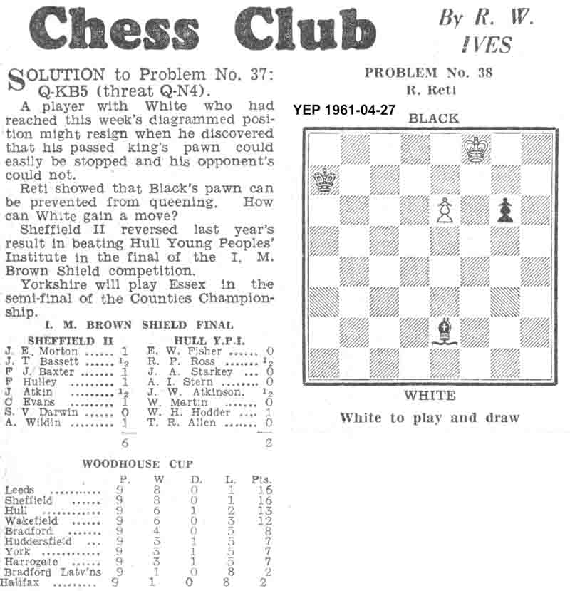 27 April 1961, Yorkshire Evening Post, chess column