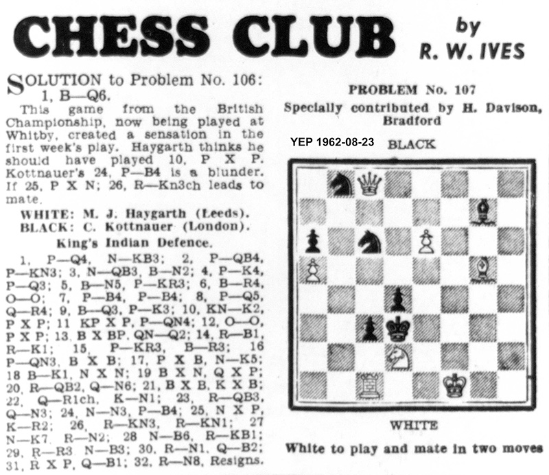 16 August 1962, Yorkshire Evening Post, chess column