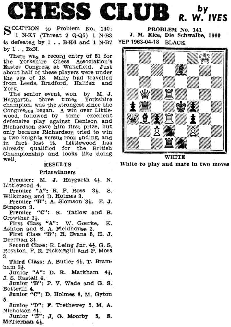 4 April 1963, Yorkshire Evening Post, chess column