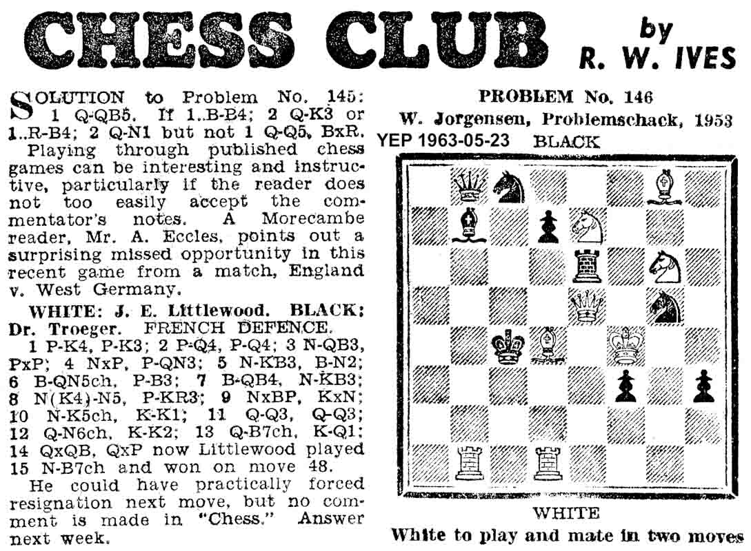 25 April 1963, Yorkshire Evening Post, chess column