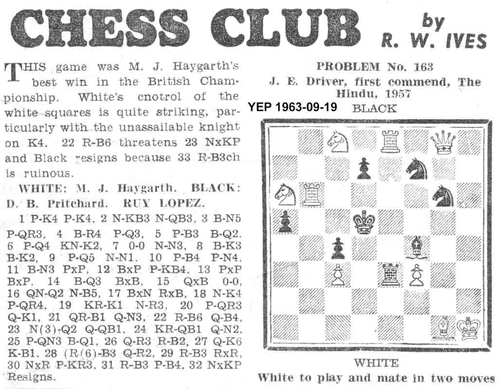 7 November 1963, Yorkshire Evening Post, chess column